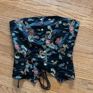 Dragon print strapless corset
